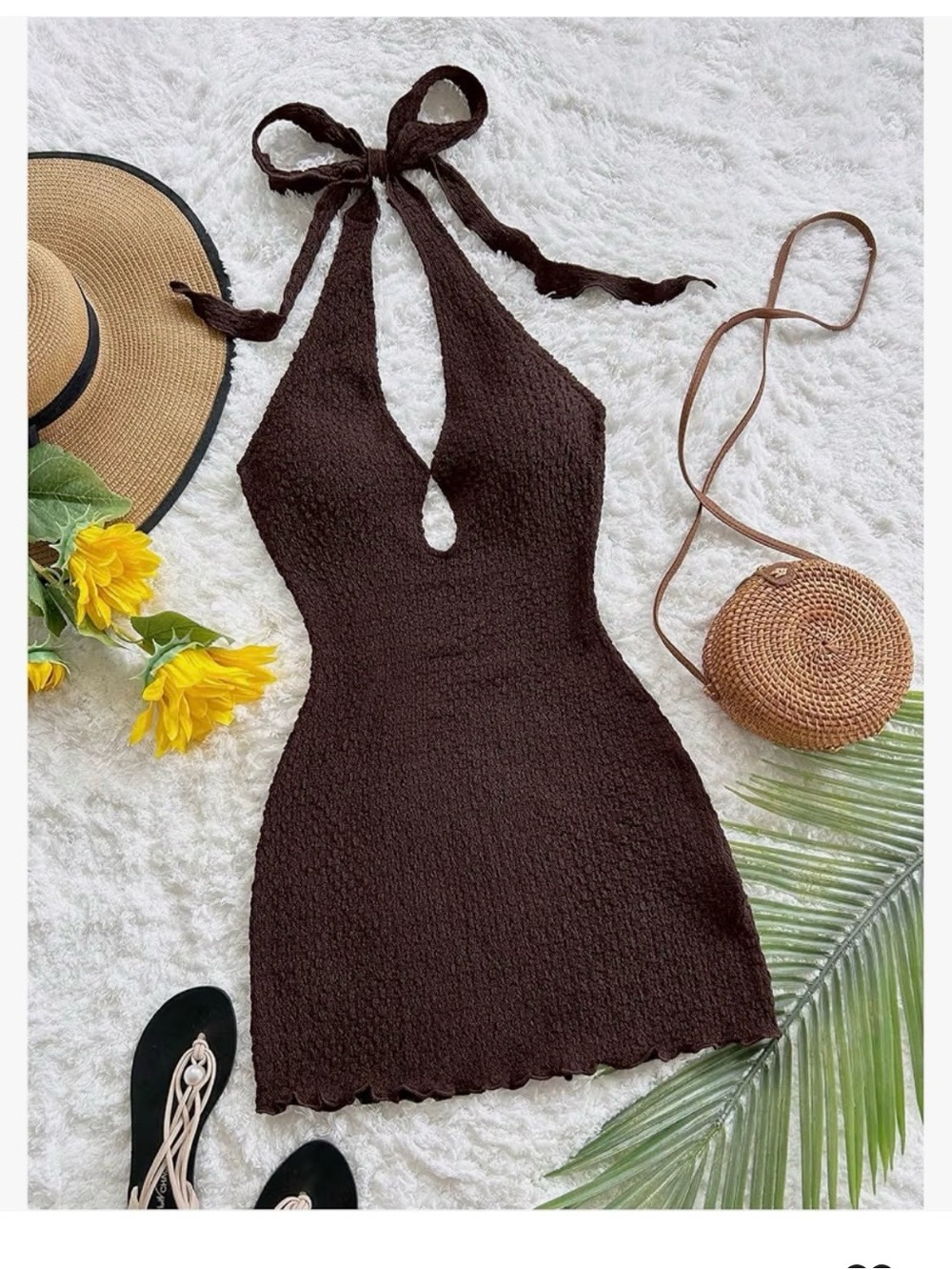 Amazon Brown Halter Mini Dress